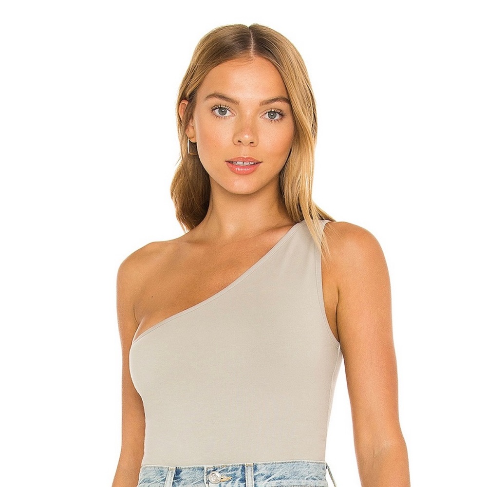 Lovers & Friends Cindy Bodysuit One Shoulder in Warm Grey NWOT